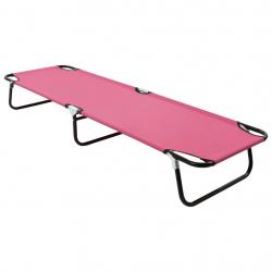Transat chaise longue bain de soleil lit de jardin terrasse meuble d'extérieur pliable acier rose 0