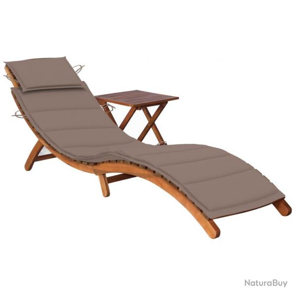 Transat chaise longue bain de soleil lit de jardin terrasse meuble d'extrieur avec table et coussi