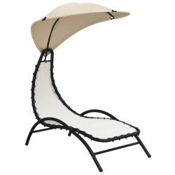 Transat chaise longue bain de soleil lit de jardin terrasse meuble d'extérieur avec auvent crème 16