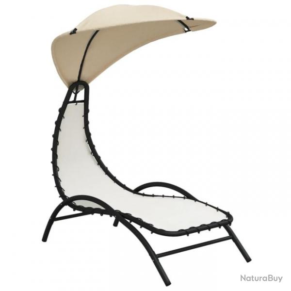 Transat chaise longue bain de soleil lit de jardin terrasse meuble d'extrieur avec auvent crme 16