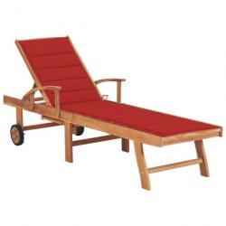 Transat chaise longue bain de soleil lit de jardin terrasse meuble d'extérieur avec coussin rouge b