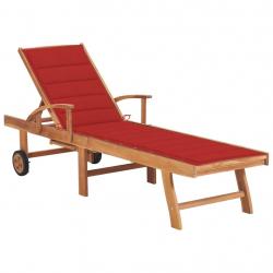 Transat chaise longue bain de soleil lit de jardin terrasse meuble d'extérieur avec coussin rouge b