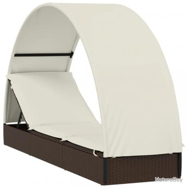 Transat chaise longue bain de soleil lit de jardin terrasse meuble d'extrieur avec toit rond marro