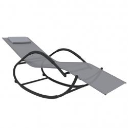Transat chaise longue bain de soleil lit de jardin terrasse meuble d'extérieur à bascule gris acier