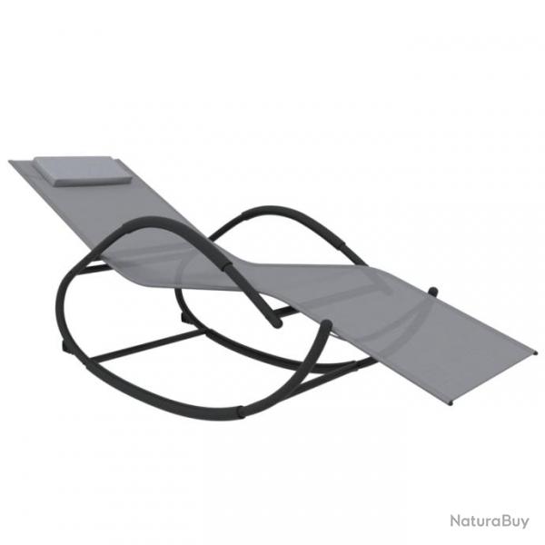 Transat chaise longue bain de soleil lit de jardin terrasse meuble d'extrieur  bascule gris acier
