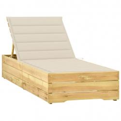 Transat chaise longue bain de soleil lit de jardin terrasse meuble d'extérieur avec coussin crème b