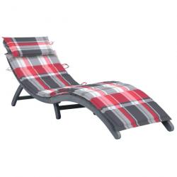 Transat chaise longue bain de soleil lit de jardin terrasse meuble d'extérieur avec coussin gris bo