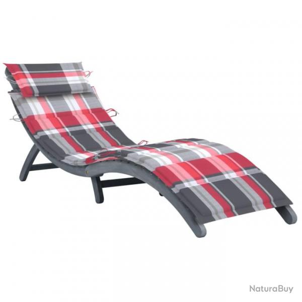 Transat chaise longue bain de soleil lit de jardin terrasse meuble d'extrieur avec coussin gris bo
