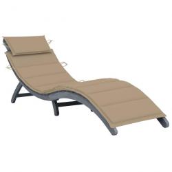 Transat chaise longue bain de soleil lit de jardin terrasse meuble d'extérieur 190 cm avec coussin