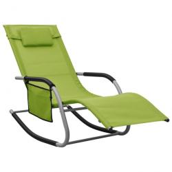 Transat chaise longue bain de soleil lit de jardin terrasse meuble d'extérieur textilène vert et gr