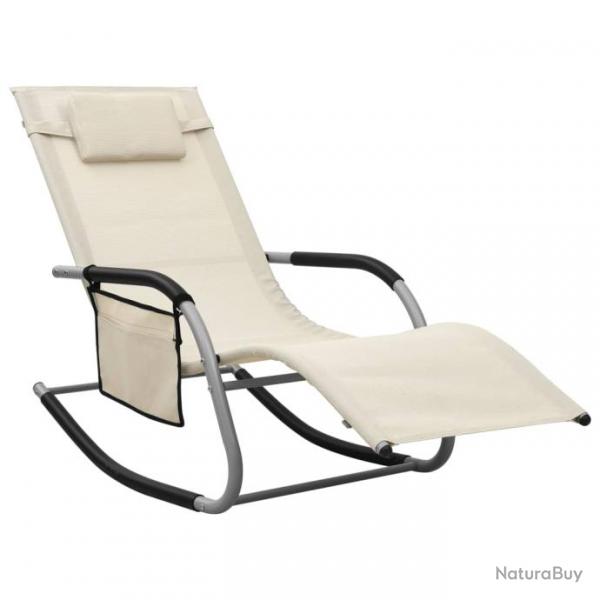 Transat chaise longue bain de soleil lit de jardin terrasse meuble d'extrieur textilne crme et g