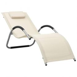 Transat chaise longue bain de soleil lit de jardin terrasse meuble d'extérieur textilène crème et g