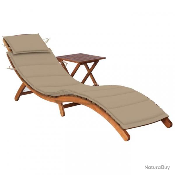 Transat chaise longue bain de soleil lit de jardin terrasse meuble d'extrieur avec table et coussi