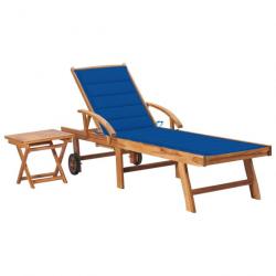 Transat chaise longue bain de soleil lit de jardin terrasse meuble d'extérieur 195 cm avec table et