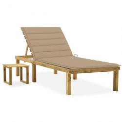 Transat chaise longue bain de soleil lit de jardin terrasse meuble d'extérieur 200 cm avec table et