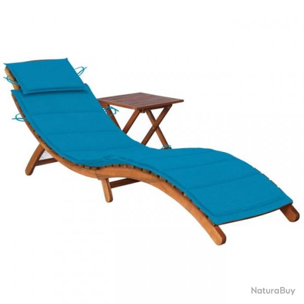 Transat chaise longue bain de soleil lit de jardin terrasse meuble d'extrieur avec table et coussi