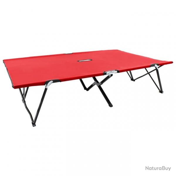 Lit de camp double de camping meuble d'extrieur pliable 2 places rouge acier 02_0012793