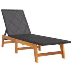 Transat chaise longue bain de soleil lit de jardin terrasse meuble d'extérieur noir/marron résine t