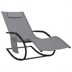 Transat chaise longue bain de soleil lit de jardin terrasse meuble d'extérieur 147 cm à bascule gri