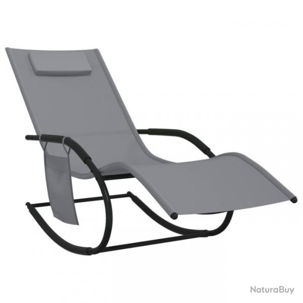 Transat chaise longue bain de soleil lit de jardin terrasse meuble d'extrieur 147 cm  bascule gri