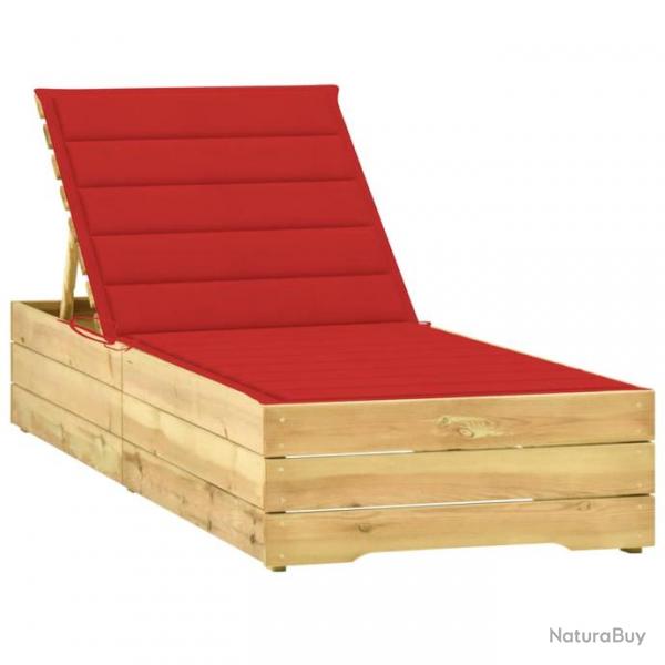 Transat chaise longue bain de soleil lit de jardin terrasse meuble d'extrieur avec coussin rouge b