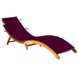 Transat chaise longue bain de soleil lit de jardin terrasse meuble d'extérieur avec coussin bois d'