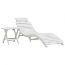 Transat chaise longue bain de soleil lit de jardin terrasse meuble d'extérieur avec table blanc boi