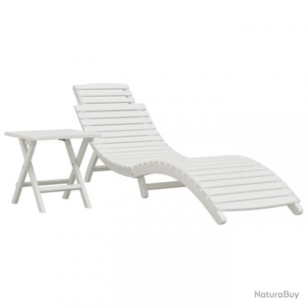 Transat chaise longue bain de soleil lit de jardin terrasse meuble d'extrieur avec table blanc boi