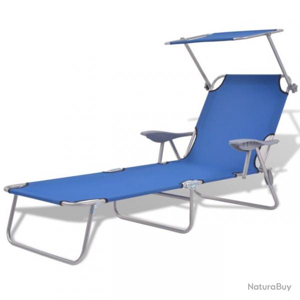 Transat chaise longue bain de soleil lit de jardin terrasse meuble d'extrieur avec auvent acier bl