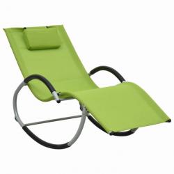 Transat chaise longue bain de soleil lit de jardin terrasse meuble d'extérieur avec oreiller vert t