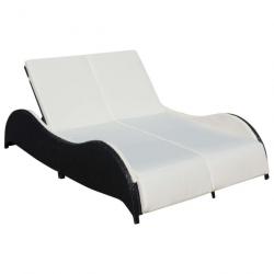 Transat chaise longue bain de soleil lit de jardin terrasse meuble d'extérieur double avec coussin