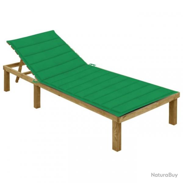 Transat chaise longue bain de soleil lit de jardin terrasse meuble d'extrieur avec coussin vert bo