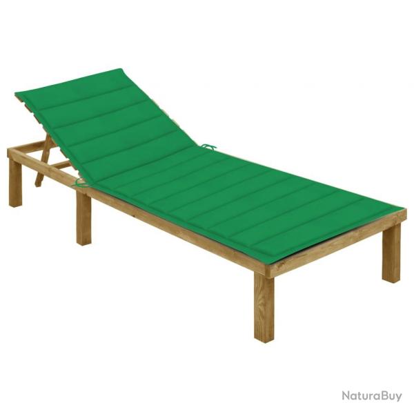 Transat chaise longue bain de soleil lit de jardin terrasse meuble d'extrieur avec coussin vert bo