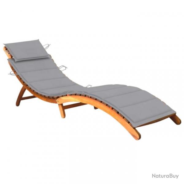 Transat chaise longue bain de soleil lit de jardin terrasse meuble d'extrieur avec coussin bois d'