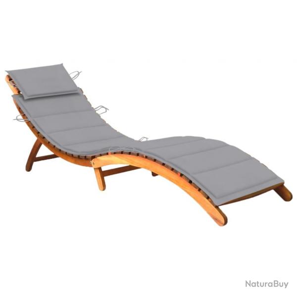 Transat chaise longue bain de soleil lit de jardin terrasse meuble d'extrieur avec coussin bois d'