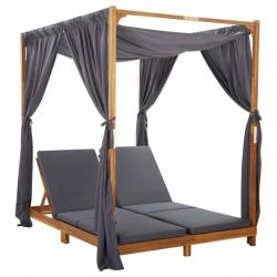 Transat chaise longue bain de soleil lit de jardin terrasse meuble d'extérieur double avec rideaux