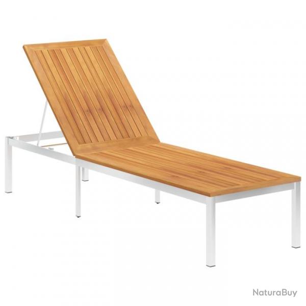 Transat chaise longue bain de soleil lit de jardin terrasse meuble d'extrieur bois d'acacia solide