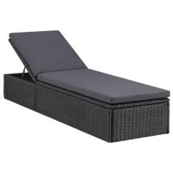 Transat chaise longue bain de soleil lit de jardin terrasse meuble d'extérieur résine tressée noir
