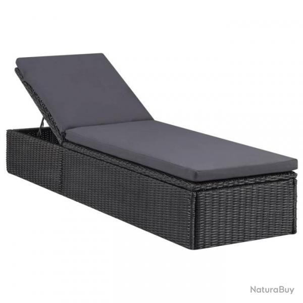Transat chaise longue bain de soleil lit de jardin terrasse meuble d'extrieur rsine tresse noir