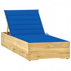 Transat chaise longue bain de soleil lit de jardin terrasse meuble d'extérieur avec coussin bleu ro