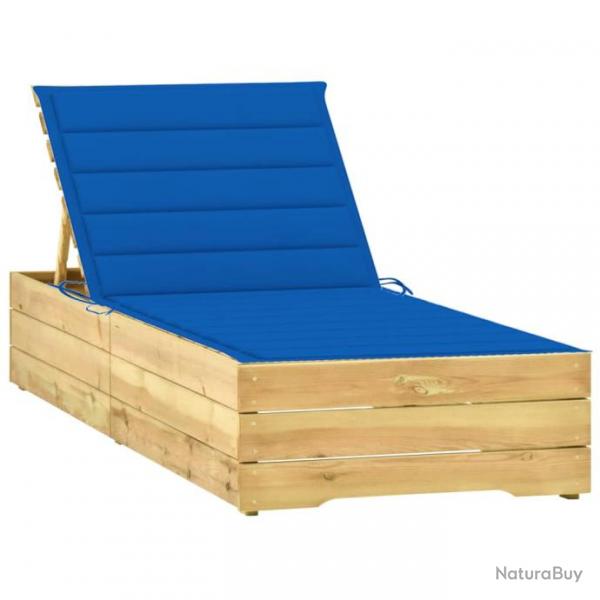 Transat chaise longue bain de soleil lit de jardin terrasse meuble d'extrieur avec coussin bleu ro