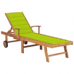 Transat chaise longue bain de soleil lit de jardin terrasse meuble d'extérieur avec coussin vert vi