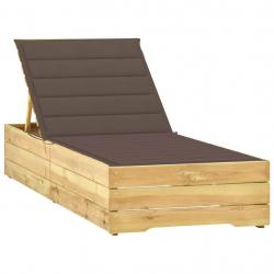 Transat chaise longue bain de soleil lit de jardin terrasse meuble d'extérieur avec coussin taupe b