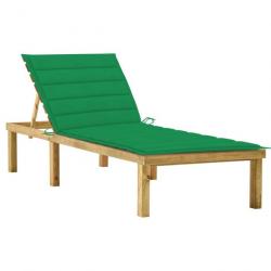 Transat chaise longue bain de soleil lit de jardin terrasse meuble d'extérieur avec coussin vert bo