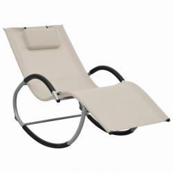 Transat chaise longue bain de soleil lit de jardin terrasse meuble d'extérieur avec oreiller crème