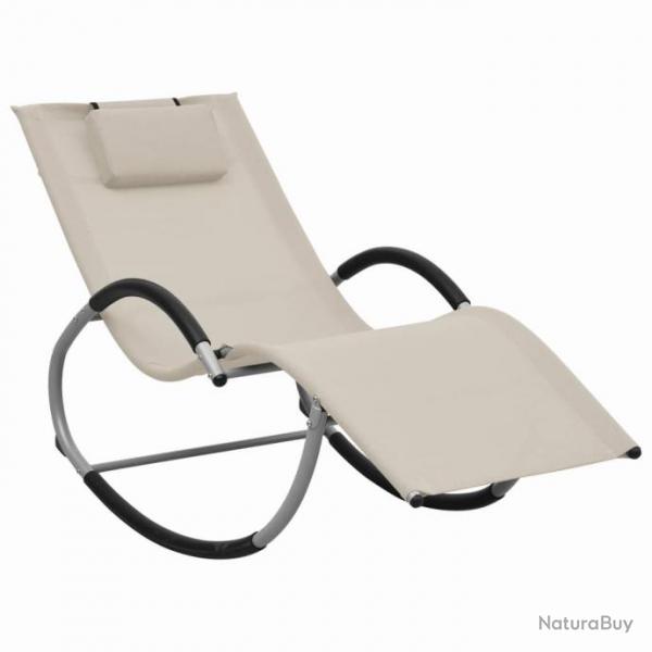 Transat chaise longue bain de soleil lit de jardin terrasse meuble d'extrieur avec oreiller crme