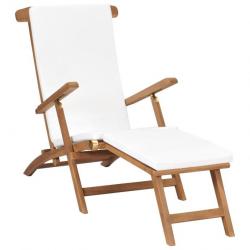 Transat chaise longue bain de soleil lit de jardin terrasse meuble d'extérieur avec coussin blanc c