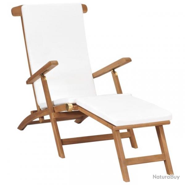 Transat chaise longue bain de soleil lit de jardin terrasse meuble d'extrieur avec coussin blanc c
