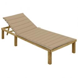 Transat chaise longue bain de soleil lit de jardin terrasse meuble d'extérieur 200 cm avec coussin