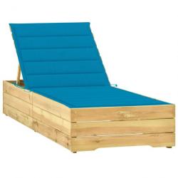 Transat chaise longue bain de soleil lit de jardin terrasse meuble d'extérieur avec coussin bleu bo